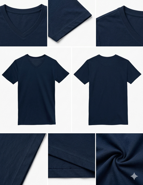 1502 CAMISETA CUELLO V CAB 175GR AZUL